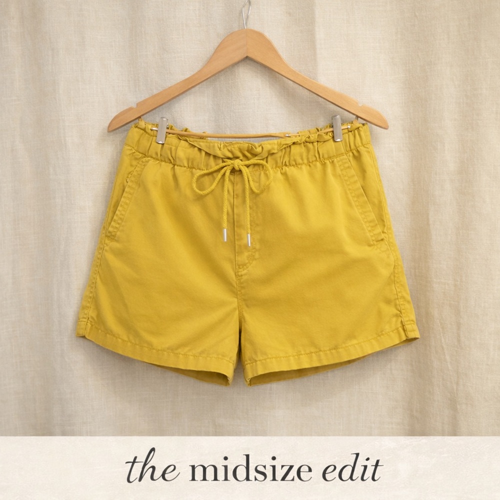 LOFT Mustard Yellow Paperbag Waist Drawstring Shorts | Size L | Summer Casual